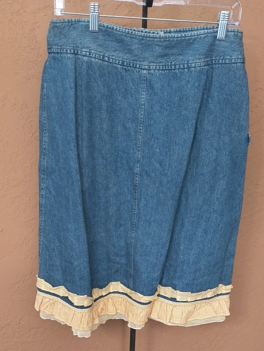 J. Jill Distressed Denim Skirt with Ruffled Lace Trim Size 12 P